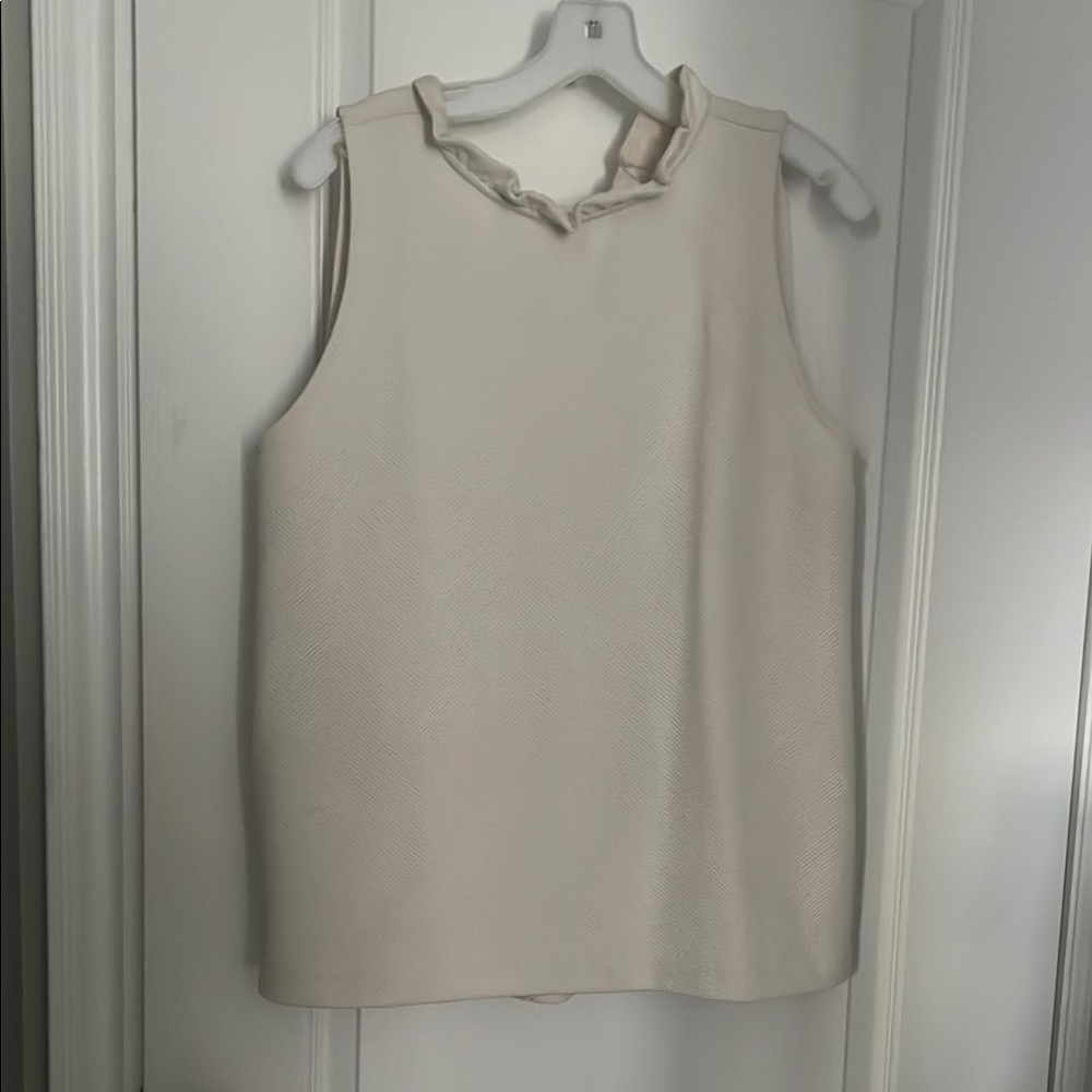 Ann Taylor Cream Ruffled Sleeveless Tank Top